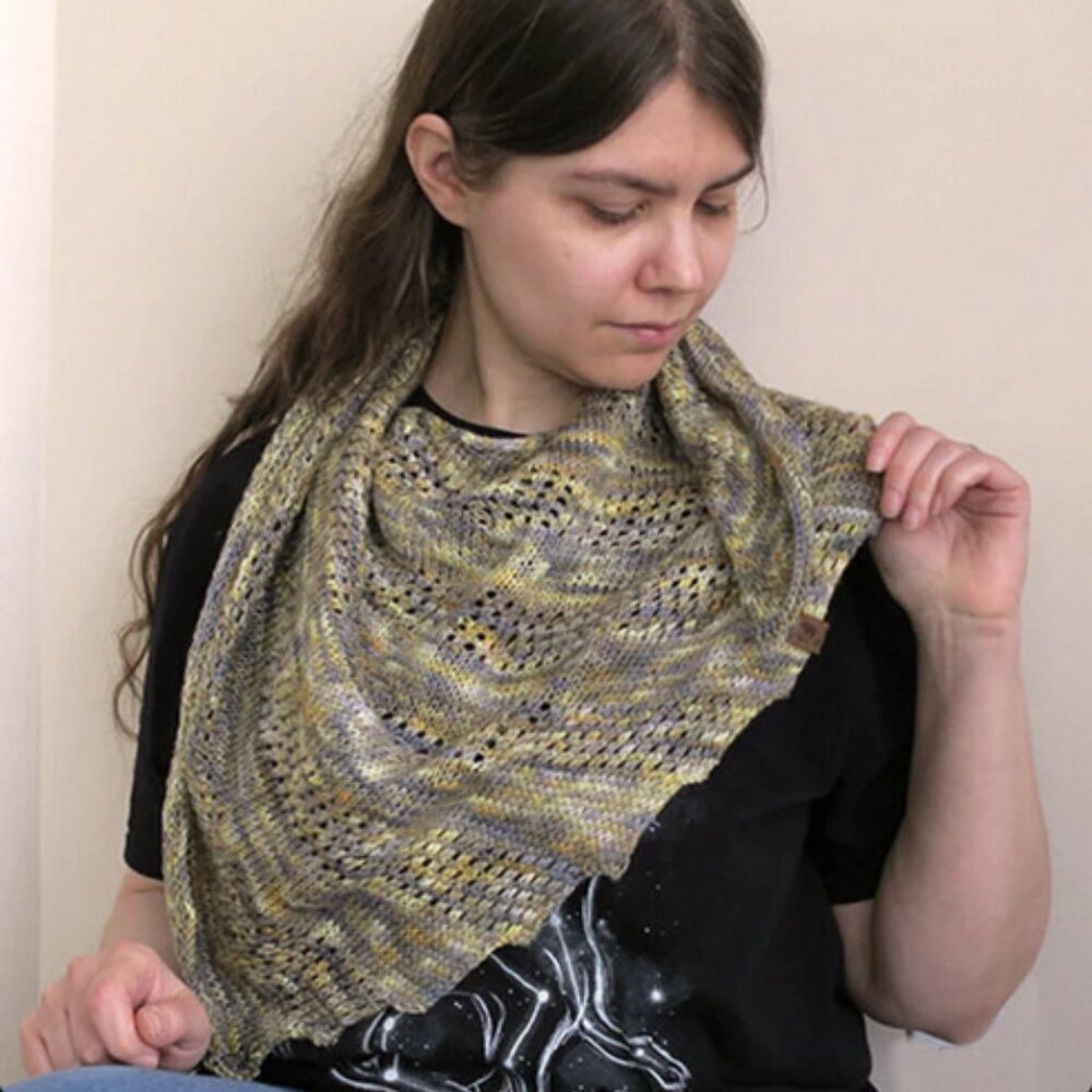 NEW Knitted Lace Gold and Grey Grellow Merino Wool + Bamboo Shawl or Kerchief